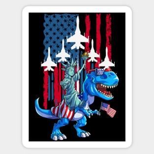 Fighter Jet American Flag 4th Of July Dinosaur Dino Statue Of Liberty Sticker